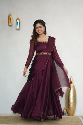 Hand embroidered Anarkali with dupatta