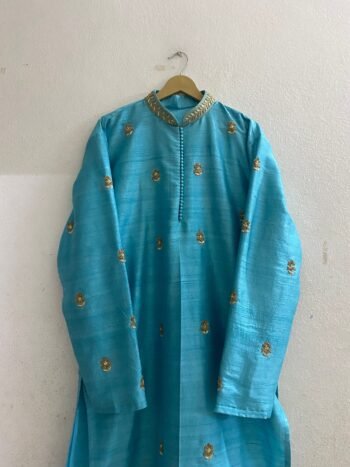 pure silk mens blue kurta