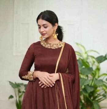 Hand embroidered Anarkali with dupatta