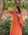 Hand embroidered Anarkali with dupatta