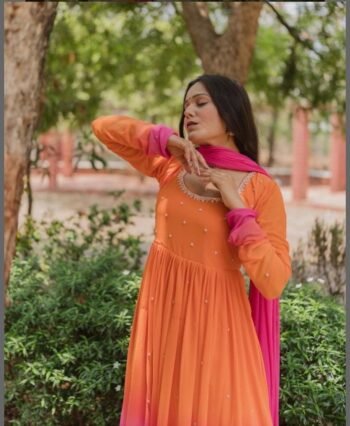 Hand embroidered Anarkali with dupatta