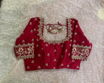 Hand Embroidered Pure Silk Blouse: Red Zardosi Maggam