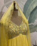 Mustard Yellow Anarkali Suit: Hand Embroidered Georgette Haldi