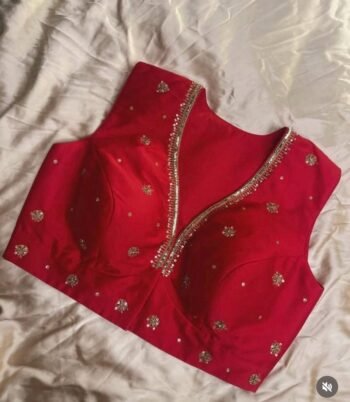 Red sleeveless hand embroidery blouse