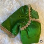 Hand Embroidered Green Silk Saree Blouse: Zardosi Maggam