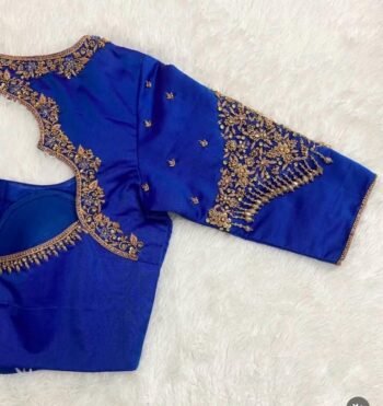 Blue Raw Silk Blouse: Hand Embroidered Zardosi Maggam