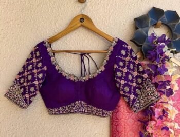 Purple Silk Saree Blouse: Hand Embroidered Zardosi Bridal