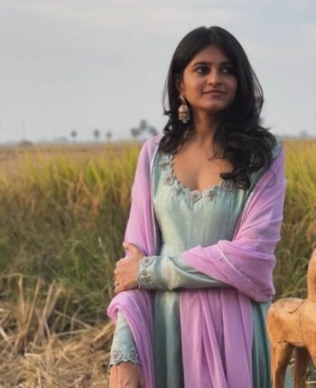 Hand embroidered green Anarkali