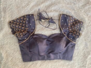 Gray Raw Silk Saree Blouse: Hand Embroidered Zardosi