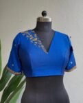 Navy blue silk hand embroidery blouse
