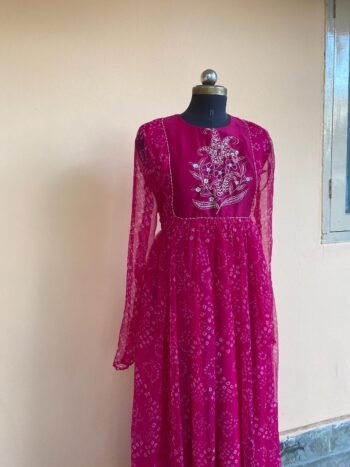 pink bandhani Anarkali