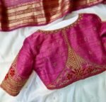 Pink pure silk hand embroidery blouse