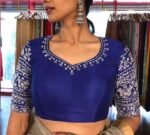 Navy blue silk hand embroidery blouse