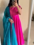 Hand embroidered pink Kurta with dupatta
