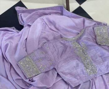 pure chinnon silk saree with hand embroidered blouse