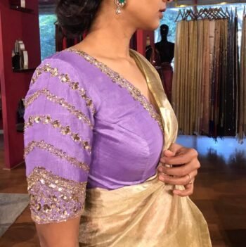 Lavender Saree Blouse: Hand Embroidered Zardosi Raw Silk