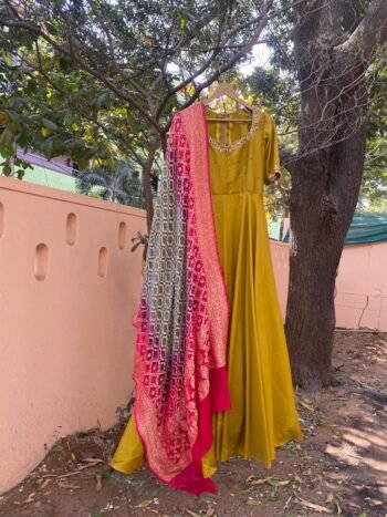 Hand embroidered Anarkali with pure banarasi  handloom dupatta