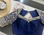 Navy blue silk hand embroidery blouse