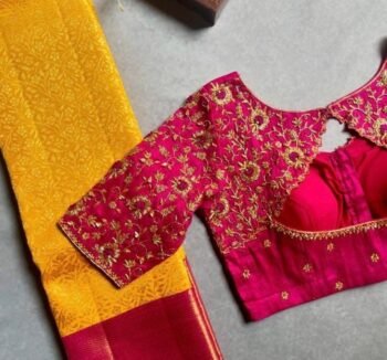 Hand Embroidered Silk Saree Blouse: Pink Zardosi Maggam