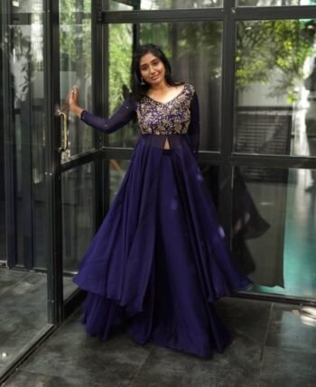 Hand embroidered Anarkali with lehenga
