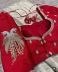 Red Silk Saree Blouse: Hand Embroidered Zardosi Maggam
