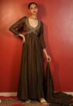Hand embroidered green Anarkali