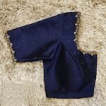 Navy blue silk hand embroidery blouse