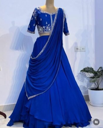 Royal Blue Lehenga Set: Embroidered Crop Top, Georgette