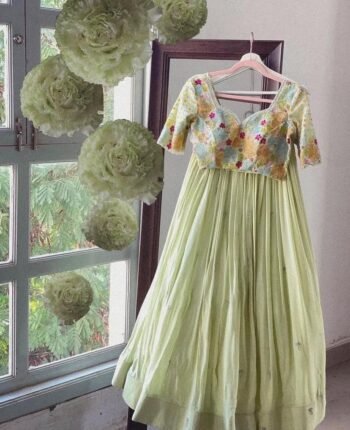 Hand Embroidered Lehenga Set: Pista Green Georgette Indian