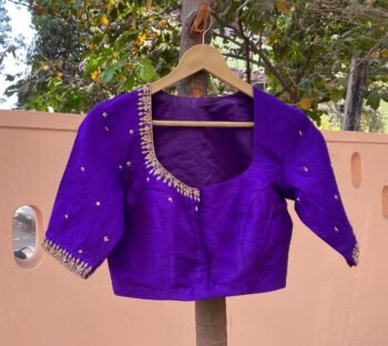 Purple Silk Saree Blouse: Hand Embroidered Zardosi Maggam