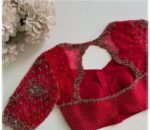 Red Silk Saree Blouse: Hand Embroidered Zardosi Maggam