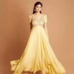 Yellow Anarkali Suit: Hand Embroidered Indian Dress, yellow