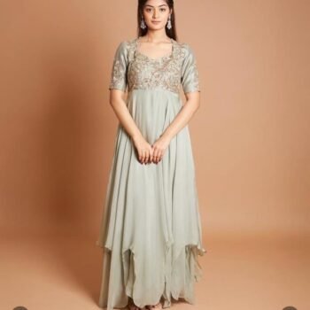 Hand Embroidered Anarkali Suit: Light Pista Green Indian