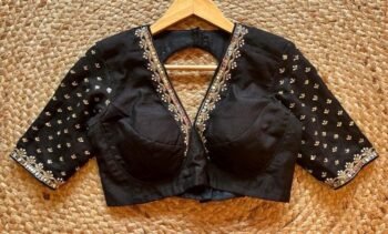 Hand Embroidered Black Silk Saree Blouse: Zardosi Maggam