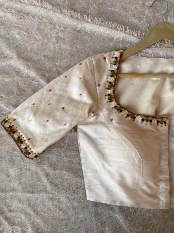 Cream Silk Hand Embroidered Blouse: Zardosi Maggam Work