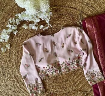 Light Pink Zardosi Blouse: Georgette Silk Embroidered Saree