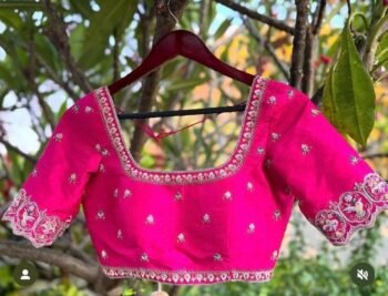 Pink Silk Saree Blouse: Hand Embroidered Zardosi Maggam