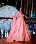 Pink Hand Embroidered Raw Silk Lehenga Set: Indian