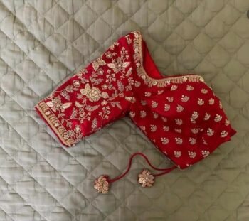 Red Silk Saree Blouse: Hand Embroidered Zardosi Maggam