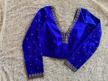 Royal Blue Silk Saree Blouse: Hand Embroidered Zardosi