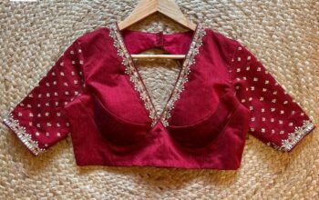 Hand Embroidered Silk Saree Blouse: Red Zardosi Maggam