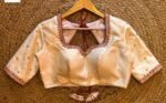 Cream Silk Saree Blouse: Hand Embroidered Zardosi Maggam,
