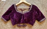 Magenta Velvet Saree Blouse: Hand Embroidered Zardosi Maggam