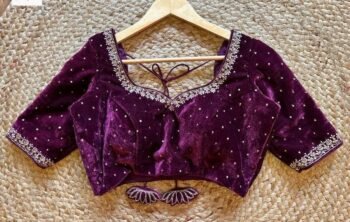 Magenta Velvet Saree Blouse: Hand Embroidered Zardosi Maggam