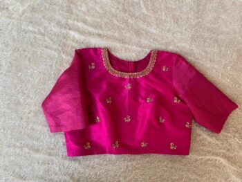 Hand Embroidered Pink Raw Silk Blouse: Zardosi Maggam