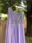 Lavender Draped Gown: Hand Embroidered Saree Dress