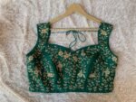 Hand Embroidered Green Silk Blouse: Zardosi Maggam Work
