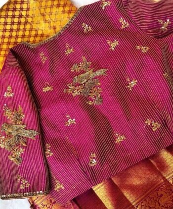 Magenta Pink Silk Blouse: Hand Embroidered Zardosi Maggam