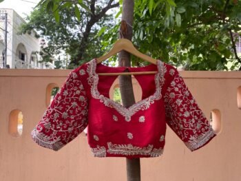 Red Silk Saree Blouse: Hand Embroidered Zardosi Bridal