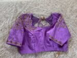 Lavender Hand-Embroidered Saree Blouse: Raw Silk Zardosi Maggam